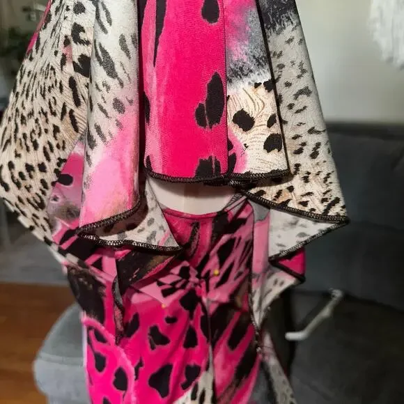 Y2k pink cheetah print handkerchief top sz m - Picture 3 of 8